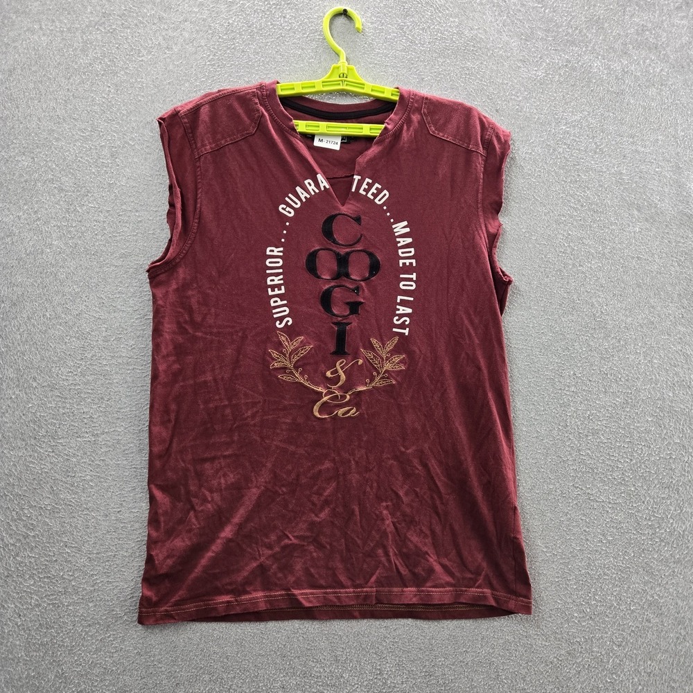 Coogi Men Shirt‎ L Red Embroidered Graphic Logo Sleeveless Tank Top